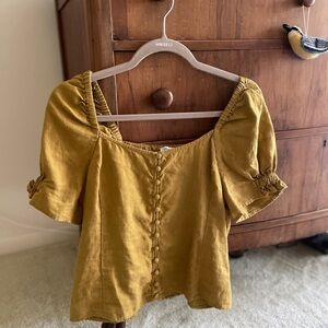 Madewell | Women’s Button-front smocked-back top in Bronze Lichen color